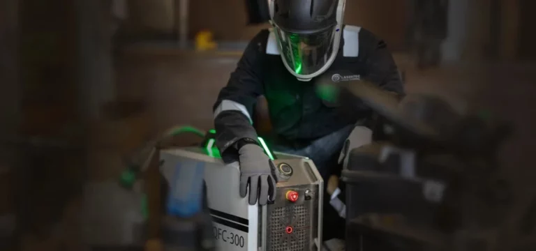 Lasertec employee working with a laser cleaner