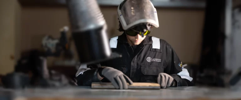 LaserTec team member preparing to clean with a laser